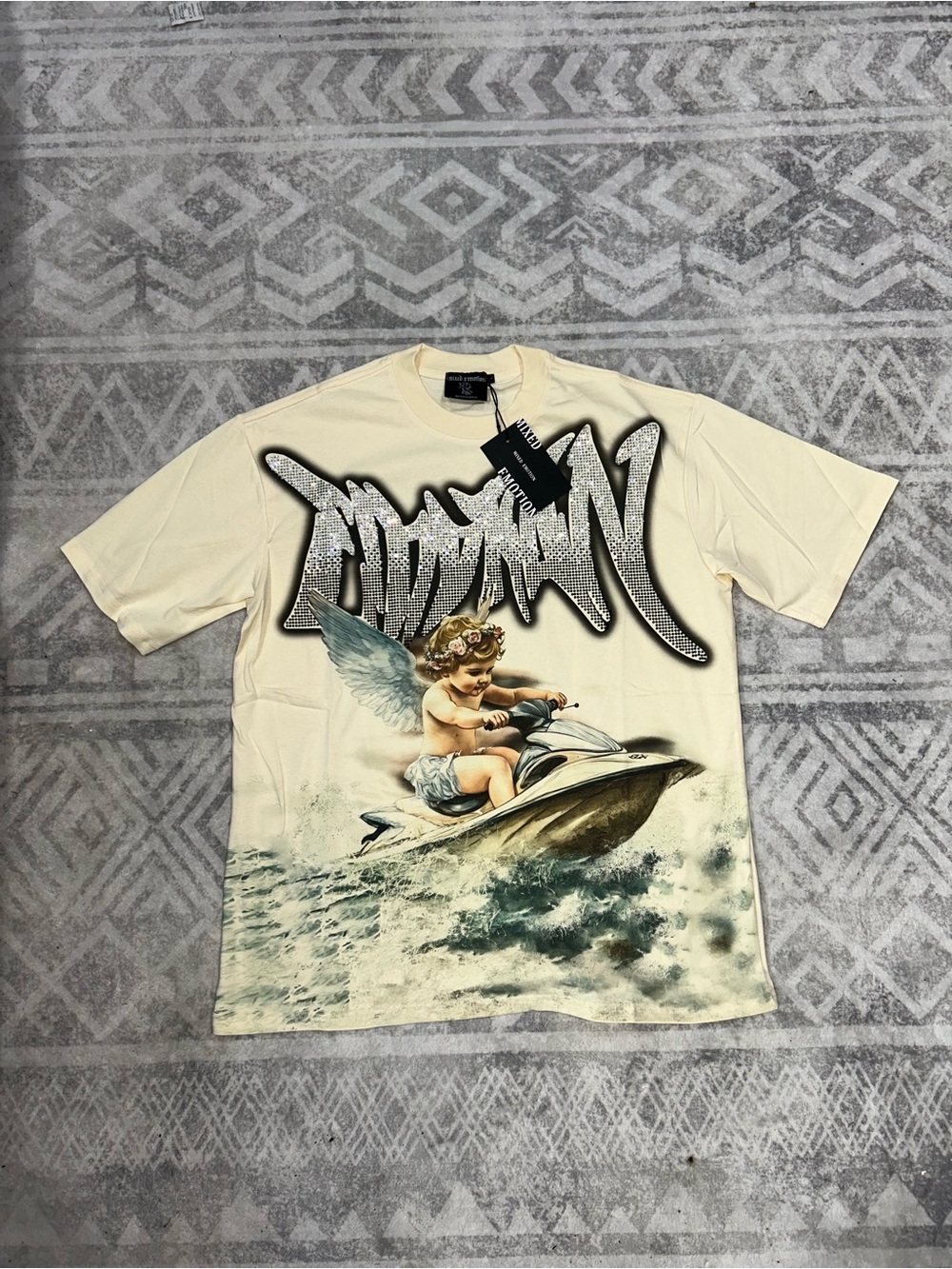 Men’s Cream Graphic Tee - Angel Wave Print